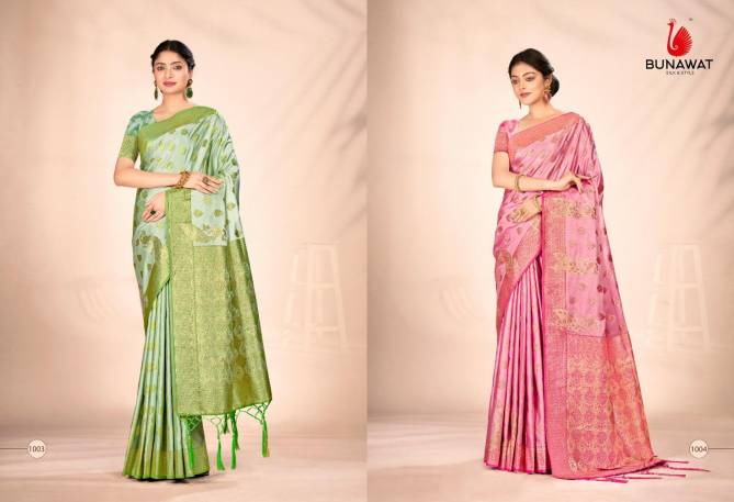 Italian Silk By Bunawat 1001 To 1006 Designer Satan Silk Sarees Wholesale Shop In Surat

